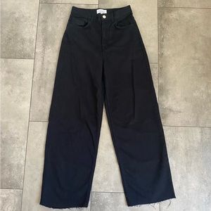 & other stories high waist wide leg raw hem black jeans size 0